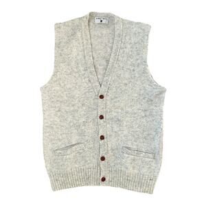 Vtg Robert Bruce Wool Sweater Vest Men's Size Large Gray Button Up Grandpacore